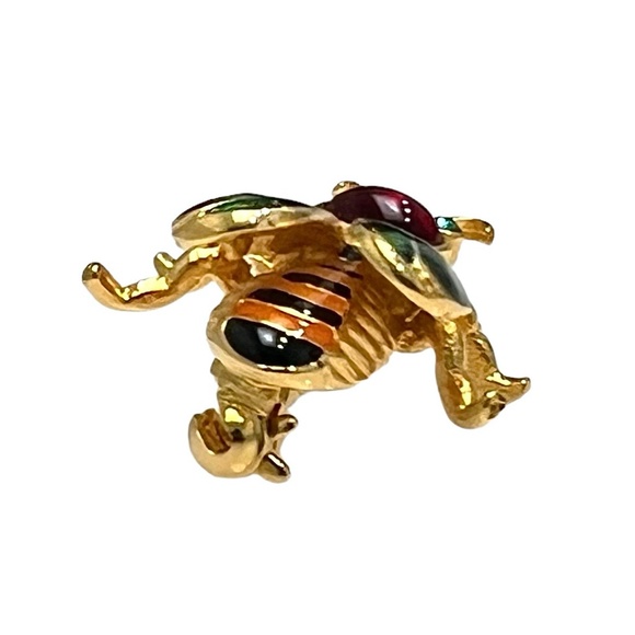 VINTAGE JOAN RIVERS ENAMEL & GOLD TONE HONEY BEE BROOCH - Picture 5 of 16